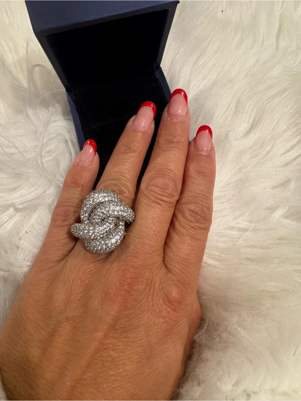 Sparkling (sterling silver S925) CZ  Cocktail Knot Ring  SIZE 6